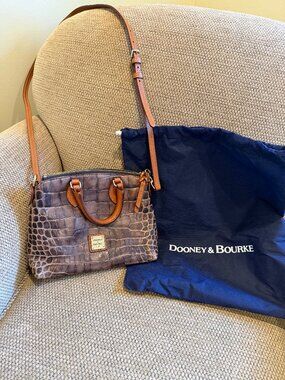 Dooney & Bourke Croc Embossed Leather Satchel Brown Crossbody